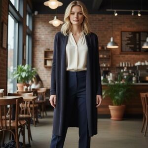 NWT Lafayette 148 Women’s Dark Blue Duster Cardigan Sweater Long All Seasons